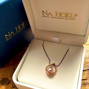 Na Hoku 14k pearl diamond pendant with 14k necklace